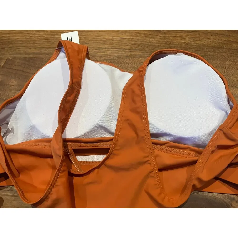 Lot‎ of 2 Aimage XXL Swim Tops Orange & Floral Lace-Up Bikini Tankini Set